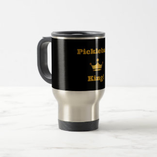 Caneca de viagem do Rei Picleball - preto com ouro