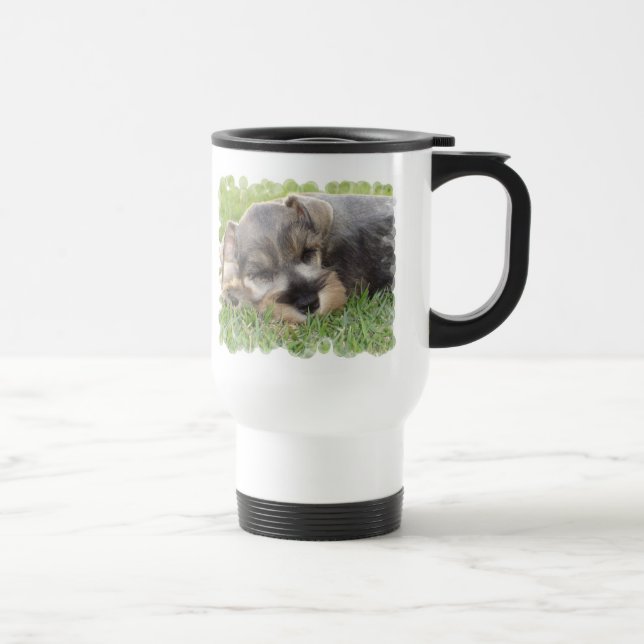 Caneca de viagem do Schnauzer Snoozing (Direita)