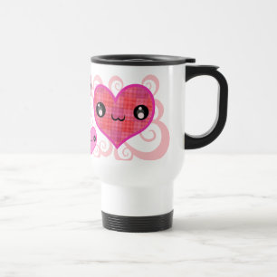Caneca de viagem dos corações da xadrez de Kawai