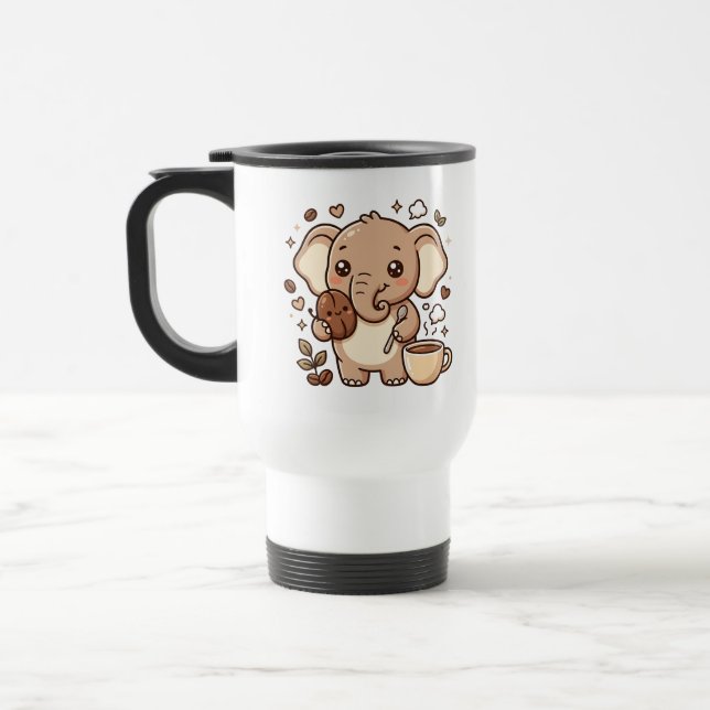 Caneca de Viagem Elefante Fofo Kawaii Café (Esquerda)