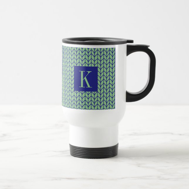 Caneca de Viagem em MALHA VERDE AZULADA + Inicial  (Direita)