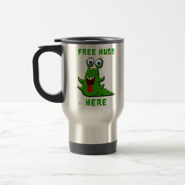 caneca de viagem engraçada "FREE HUGZ..." (Esquerda)