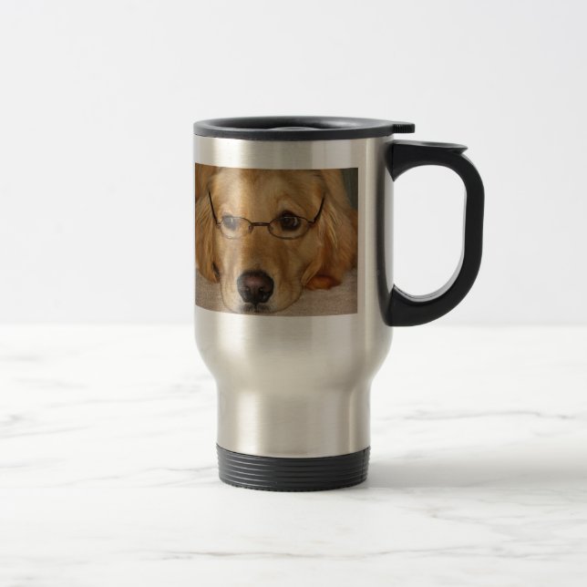 Caneca de viagem ensolarada - golden retriever Res (Direita)