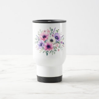 Caneca de viagem Flor de Anêmona Aquarela