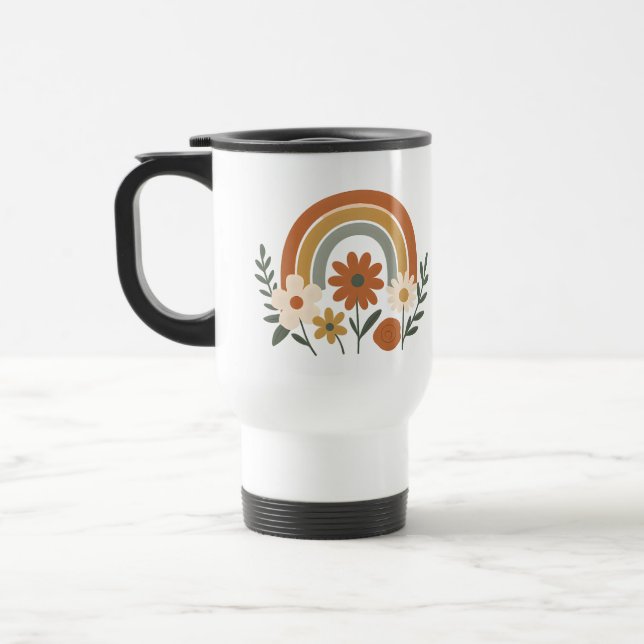 Caneca de Viagem Floral Arco-íris Retro (Esquerda)