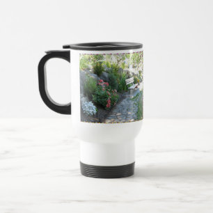 Caneca de viagem floral bonita do banco de parque