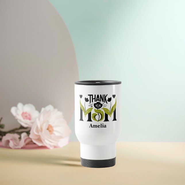 Caneca de Viagem Floral Personalizada 'Obrigado Ma (Criador carregado)