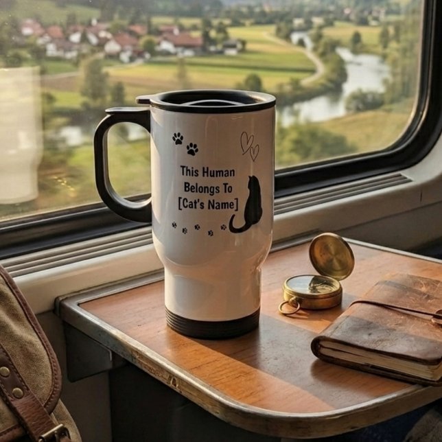 Caneca de Viagem Gato Preto Personalizada (Personalized travel mug for cat owners)