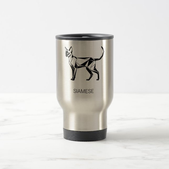 Caneca de Viagem Geométrica de Gato Siames Minimal (Centro)