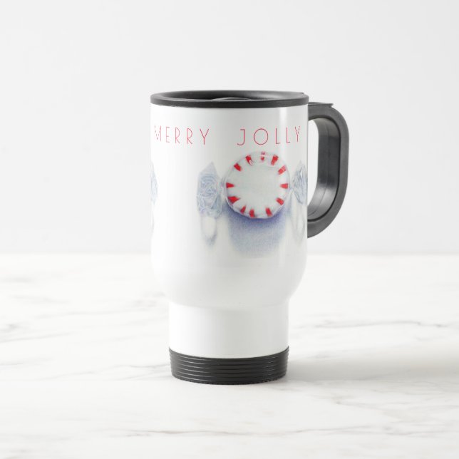 CANECA DE VIAGEM "HAPPY MERRY JOLLY" BALA DE HORTE (Frente Esquerda)