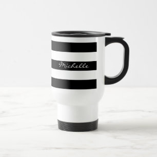 Caneca de viagem listrada preto e branco