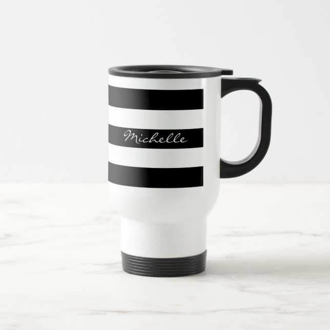 Caneca de viagem listrada preto e branco (Direita)