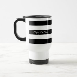 Caneca de viagem listrada preto e branco