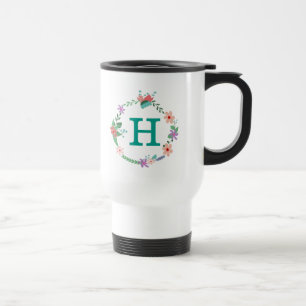 Caneca de viagem Monogrammed da grinalda floral