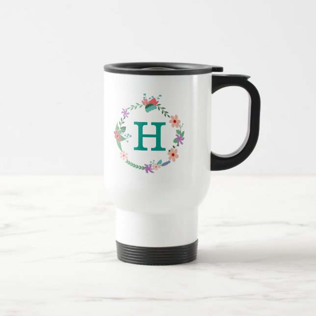 Caneca de viagem Monogrammed da grinalda floral (Direita)