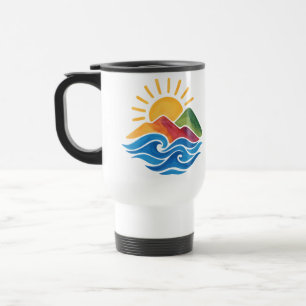 Caneca de Viagem Montanhas Oceano Pôr do Sol