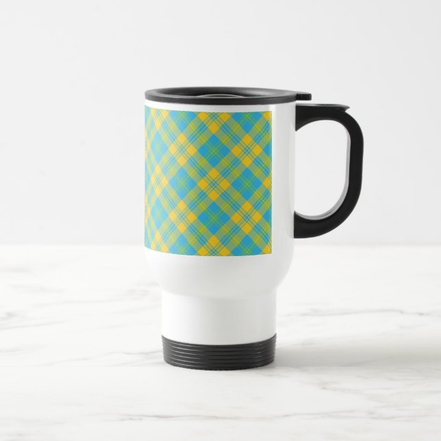 Caneca de viagem não-derramar: Azul, Amarelo, Xadr (Direita)