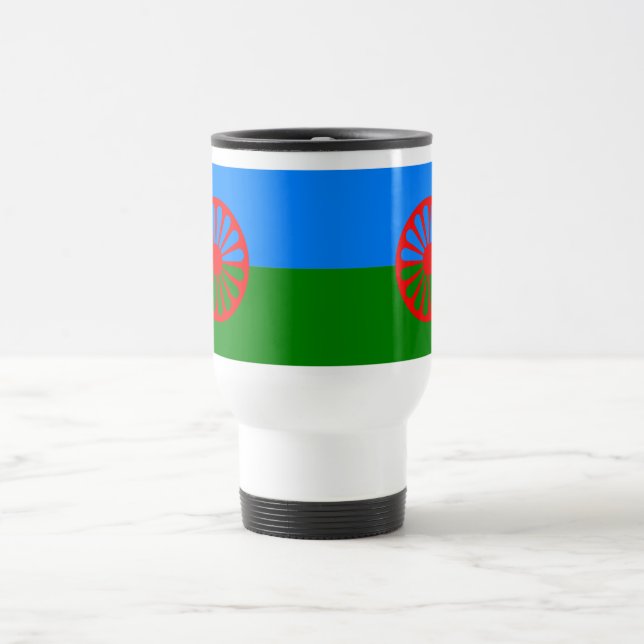 Caneca de viagem oficial de bandeira cigana romana (Centro)