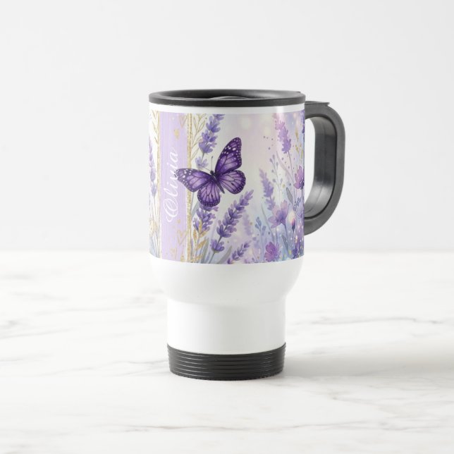 Caneca de Viagem Personalizada de Lavanda Borbolet (Frente Esquerda)