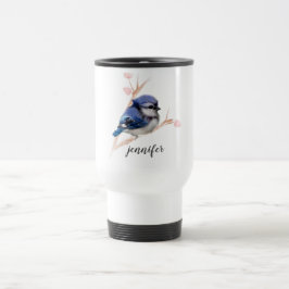 Caneca de viagem personalizada de pássaro azul-esm