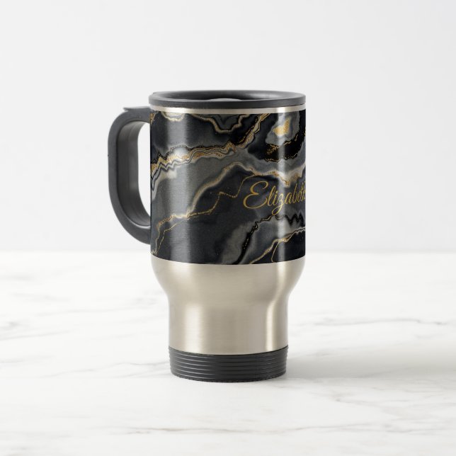Caneca de viagem Personalizada Marble Elegante | I (Frente Esquerda)