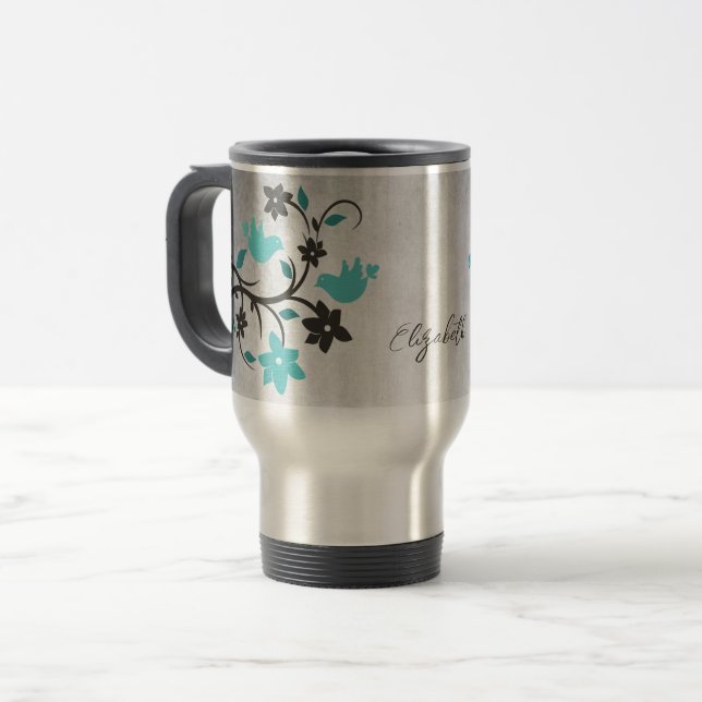 Caneca de viagem Personalizada Teal Lovebird (Frente Esquerda)