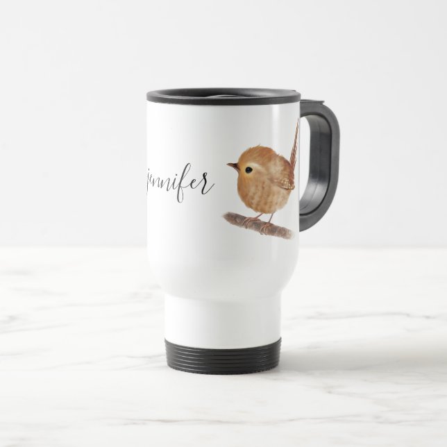 Caneca de viagem Personalizada Wren Bird (Frente Esquerda)