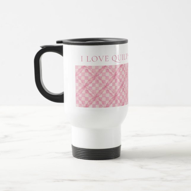 CANECA DE VIAGEM PINK CHECK QUILT + Texto (Esquerda)
