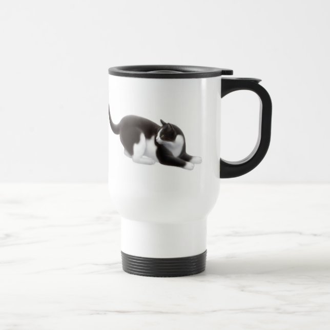 Caneca de viagem preta & branca do gato (Direita)