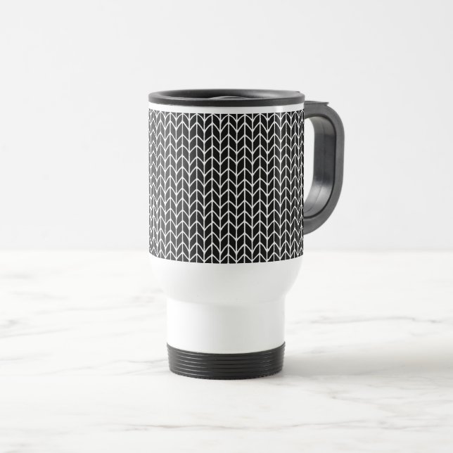 Caneca de Viagem PRETA de Tricô (Frente Esquerda)