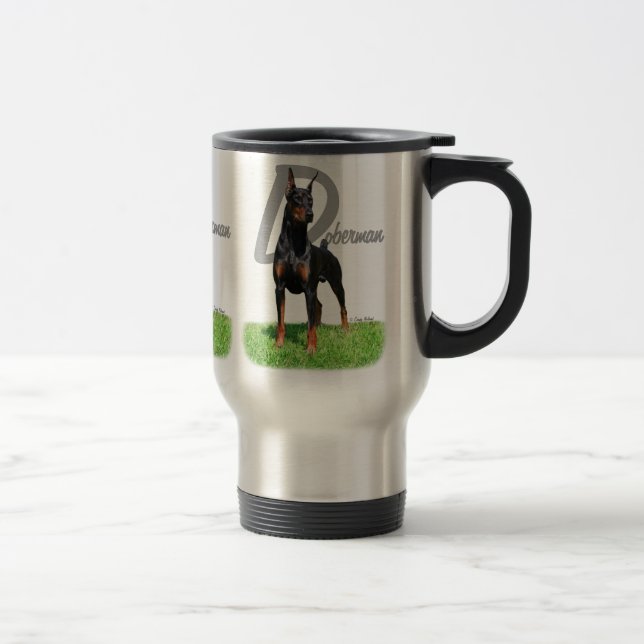 Caneca de viagem preta do Pinscher do Doberman (Direita)