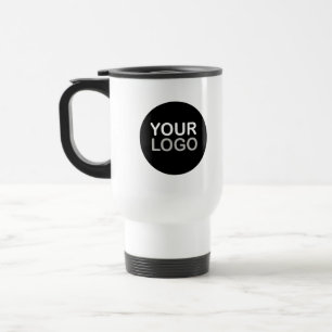 Caneca de Viagem Preta e Branca com Logotipo da Em
