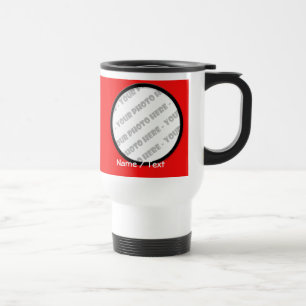 Caneca de viagem redonda da foto & do texto -