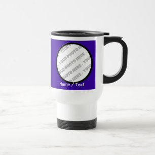 Caneca de viagem redonda da foto & do texto -