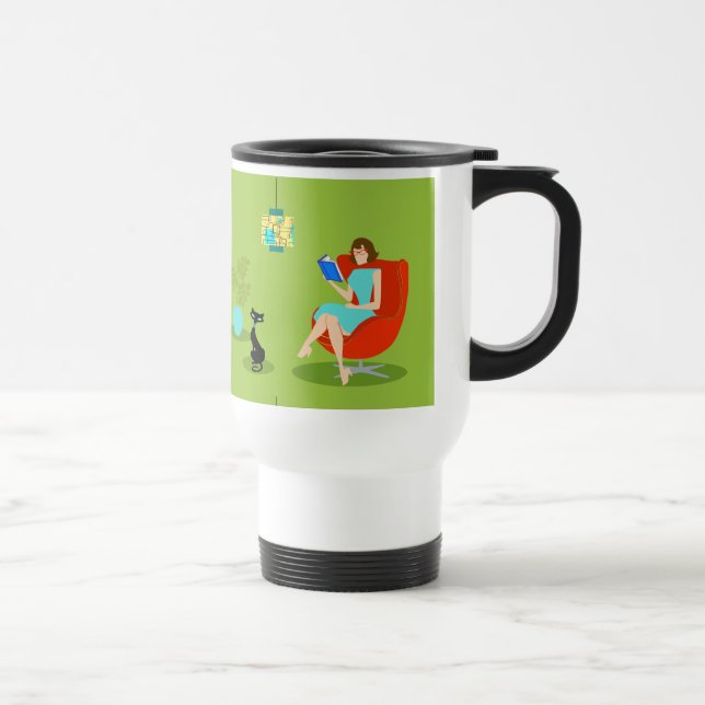 Caneca de viagem retro da mulher da leitura (Direita)