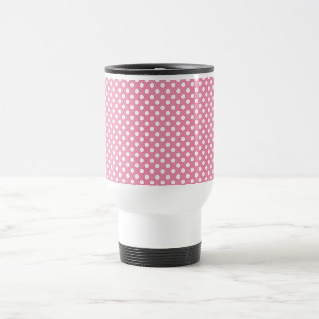 Caneca de viagem retro das bolinhas cor-de-rosa (Centro)