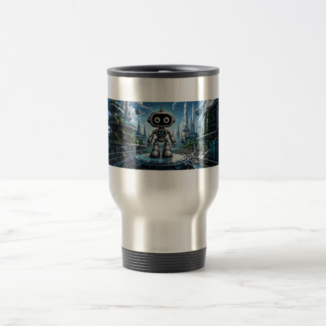 Caneca de Viagem Robô de IA | Identidade Digital A (Centro)