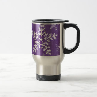 Caneca de viagem roxa e branca do teste padrão do