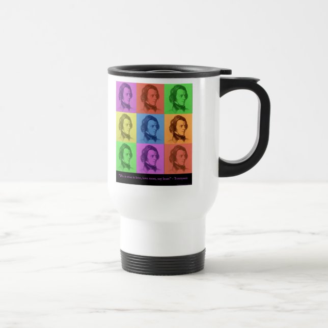 Caneca de Viagem Tennyson "O Amor é Longo" Pop Art (Direita)