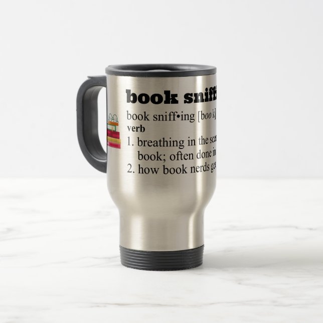 Caneca de viagem Térmica de Cheiro de Livro (Frente Esquerda)