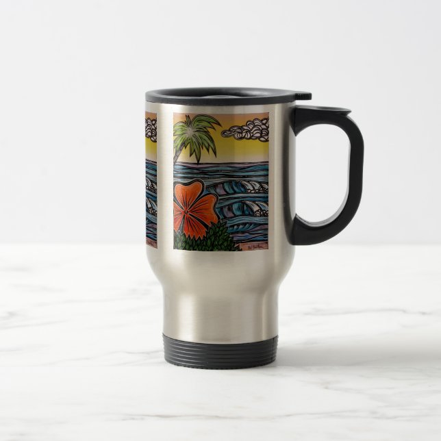Caneca de viagem tropical das ondas (Direita)