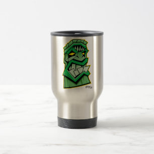 caneca de viagem verde da máscara do tiki