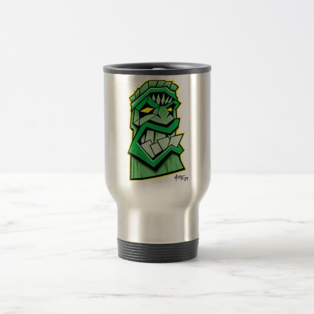 caneca de viagem verde da máscara do tiki (Centro)