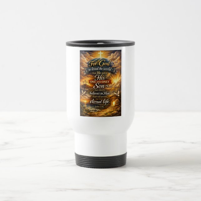 Caneca de Viagem Versículo Bíblico João 3:16 (Centro)