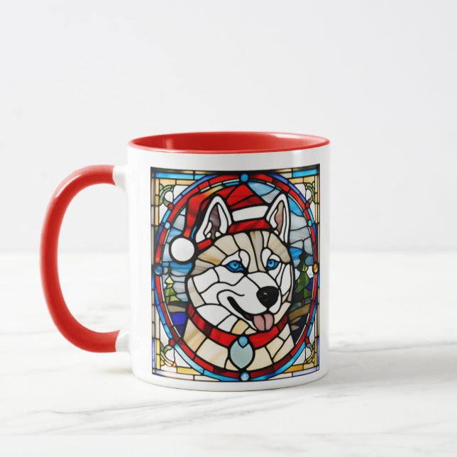 Caneca de vidro colorido Siberian Husky. (Esquerda)