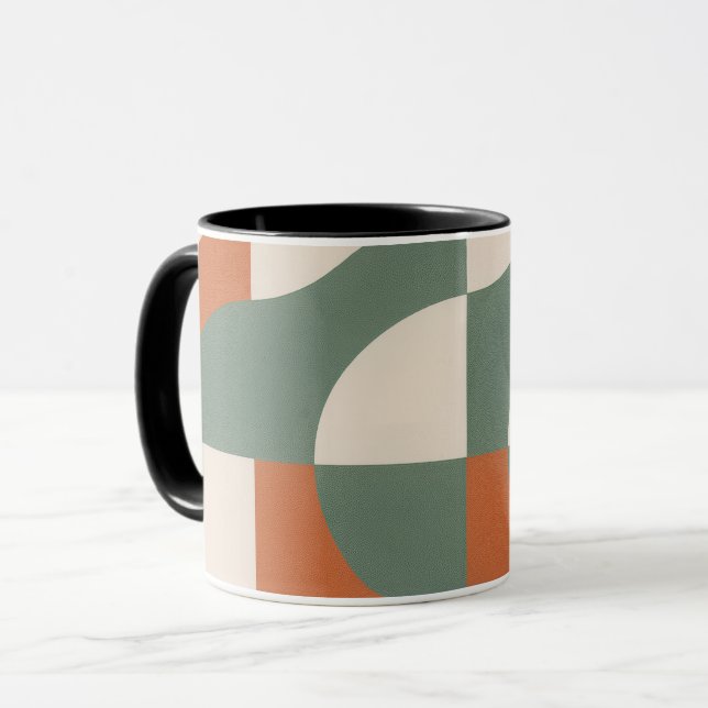 Caneca de Vidro Fosco Geométrico Retrô Moderno (Frente Esquerda)