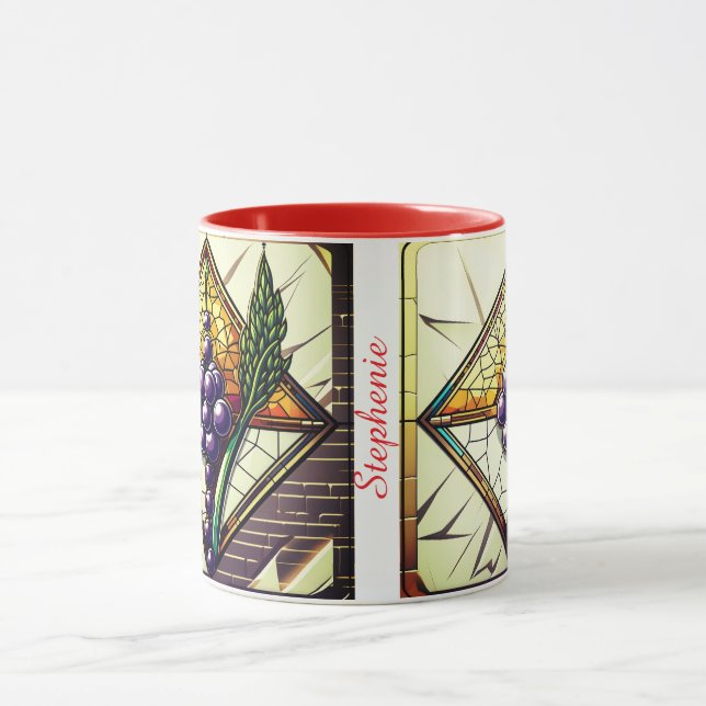 Caneca de vidro personalizável com uvas e trigo (Centro)