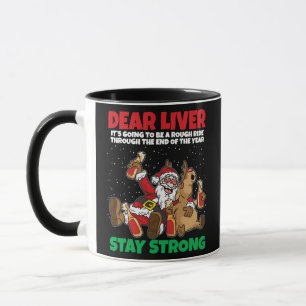 Caneca Dear Liver Stay Strong Santa And Reindeer Funny