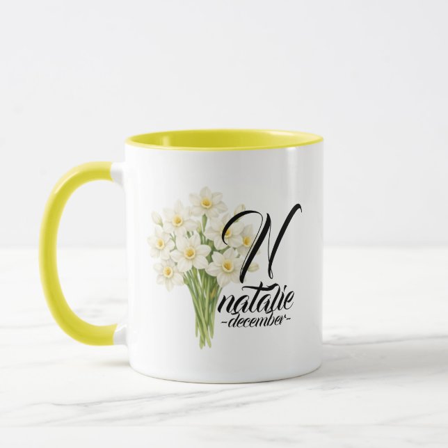 Caneca December Birth Flower Mug – Elegant Narcissus Gift (Esquerda)
