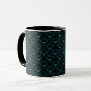 Caneca Deco de arte azul escura monocromática.